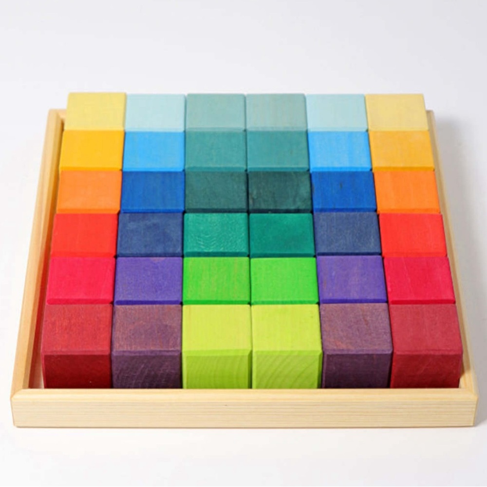 Grimm’s Spiel & Holz - Rainbow Wooden Cubes 36 Blocks with Tray - Gently used